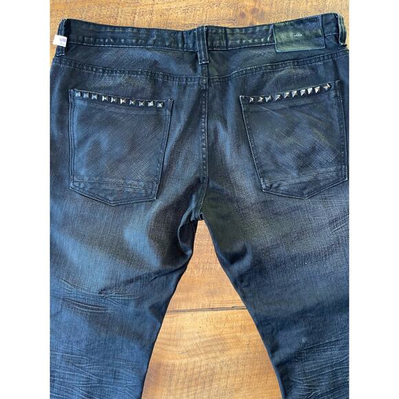 Mens Akoo Black Moto Studded Zipper Biker Goth Rock Relaxed Jeans Size‎ 40 - Picture 8 of 13